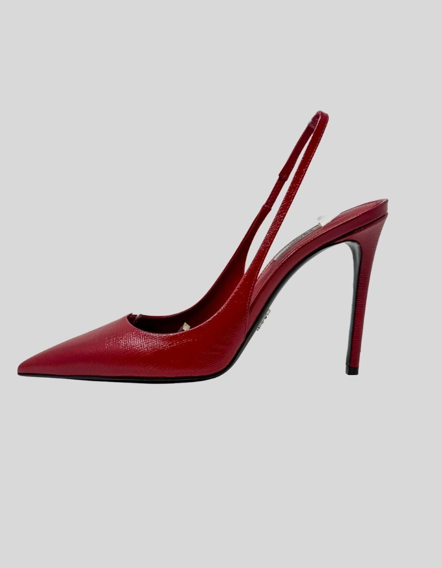 PRADA Saffiano Patent Slingback Pumps - 40 IT | 10 US