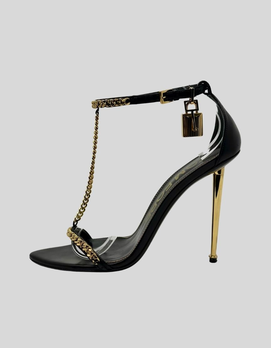 TOM FORD Padlock Chain T-Strap Sandals - 40 IT | 10 US