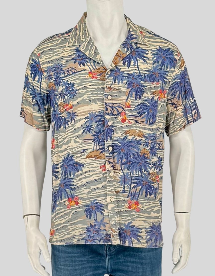 FAHERTY Tropical Print Hawaiian Shirt - Medium