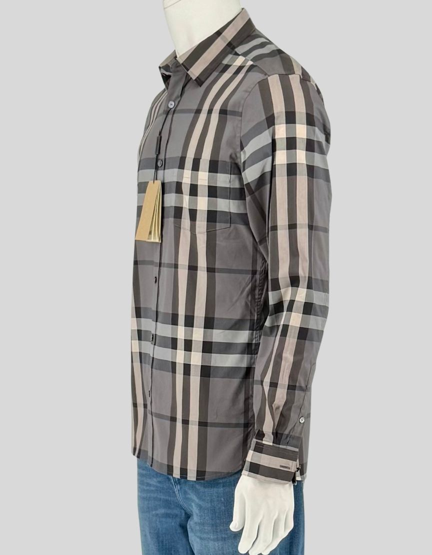 BURBERRY Check Cotton Button-Up Shirt w/ Tags - Medium
