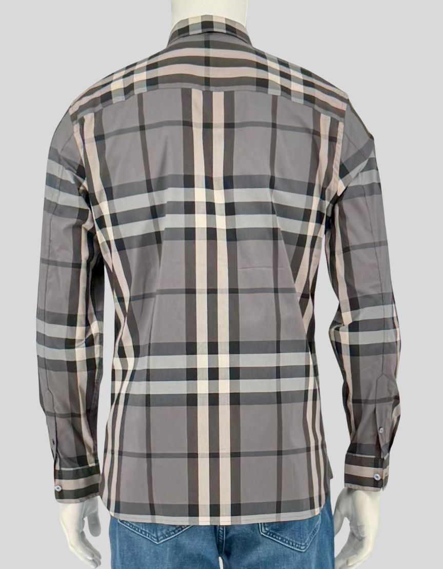 BURBERRY Check Cotton Button-Up Shirt w/ Tags - Medium