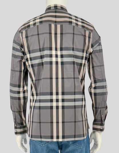 BURBERRY Check Cotton Button-Up Shirt w/ Tags - Medium