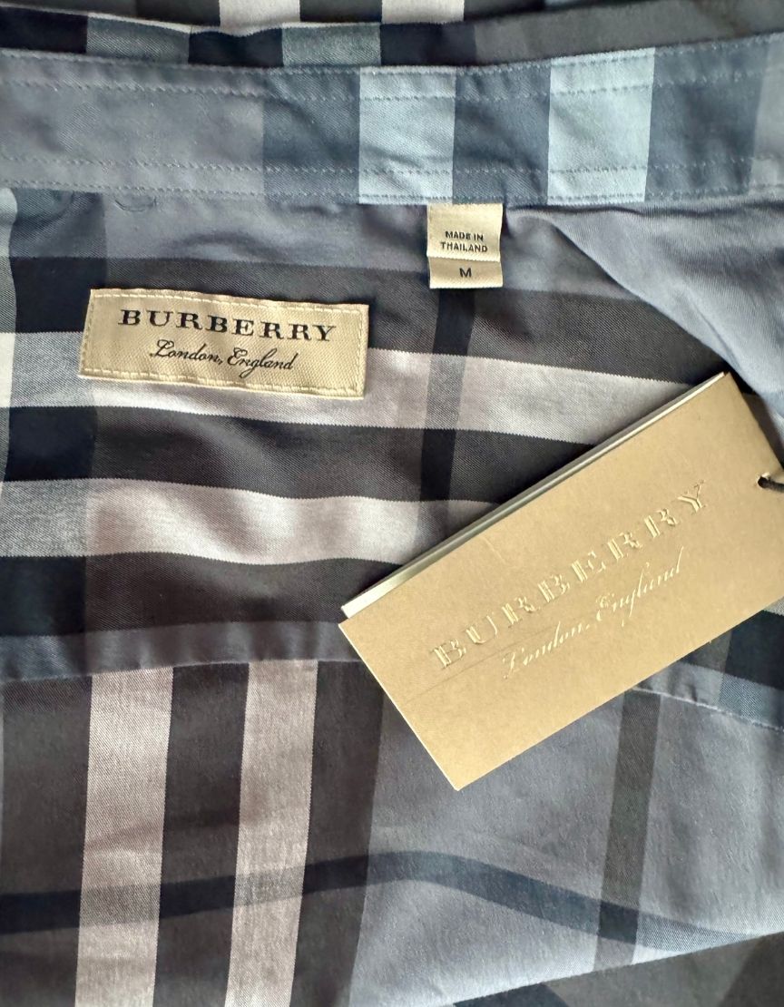 BURBERRY Check Cotton Button-Up Shirt w/ Tags - Medium