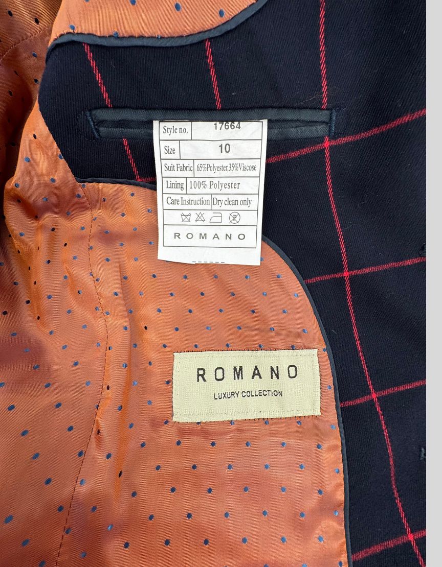 ROMANO LUXURY COLLECTION Navy Windowpane Three-Piece Suit - 10Y US