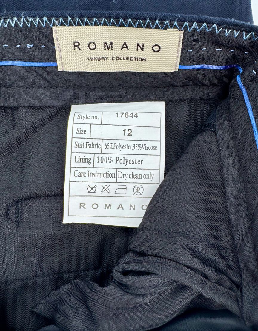 ROMANO LUXURY COLLECTION Navy Windowpane Three-Piece Suit w/ Tags - 12Y US