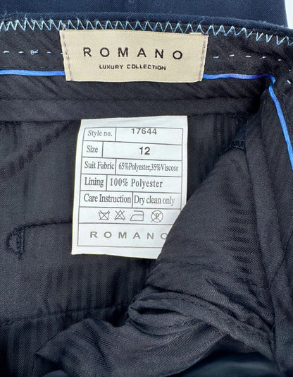 ROMANO LUXURY COLLECTION Navy Windowpane Three-Piece Suit w/ Tags - 12Y US
