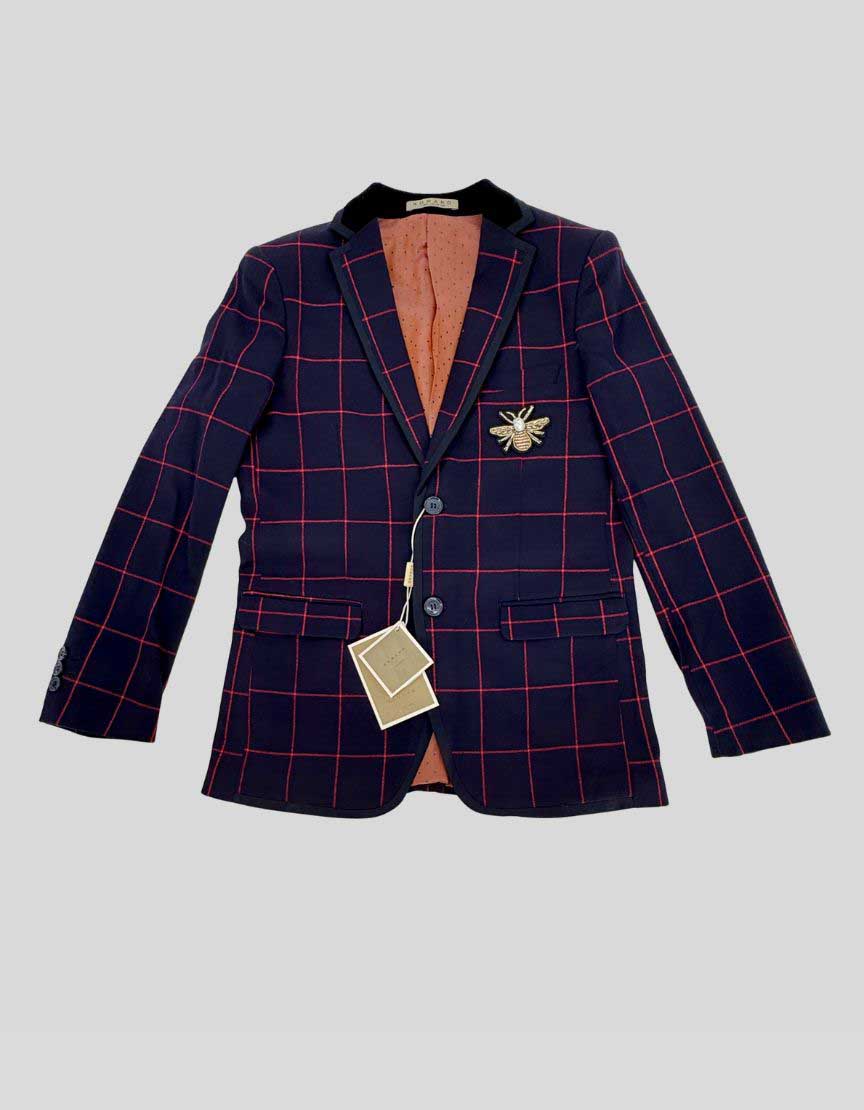 ROMANO LUXURY COLLECTION Navy Windowpane Three-Piece Suit w/ Tags - 12Y US