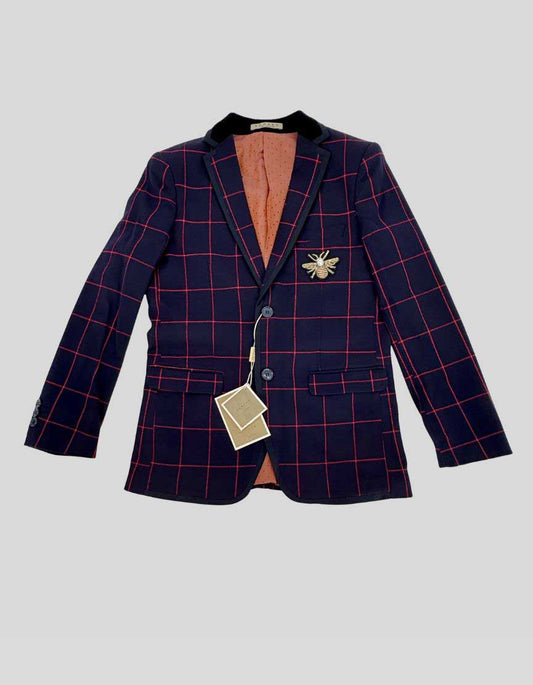 ROMANO LUXURY COLLECTION Navy Windowpane Three-Piece Suit w/ Tags - 12Y US