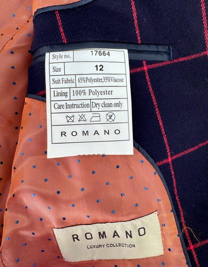ROMANO LUXURY COLLECTION Navy Windowpane Blazer - 12Y