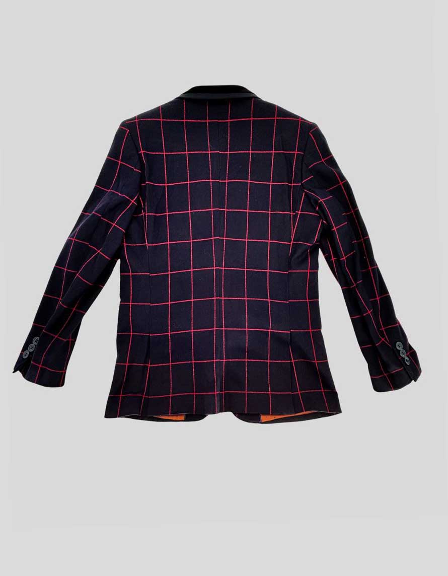 ROMANO LUXURY COLLECTION Navy Windowpane Blazer - 12Y