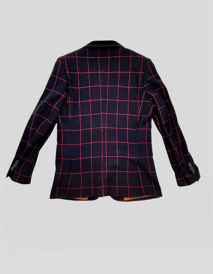 ROMANO LUXURY COLLECTION Navy Windowpane Blazer - 12Y