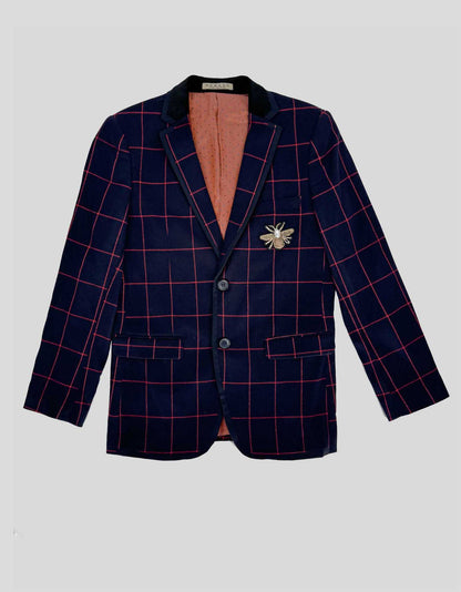 ROMANO LUXURY COLLECTION Navy Windowpane Blazer - 12Y