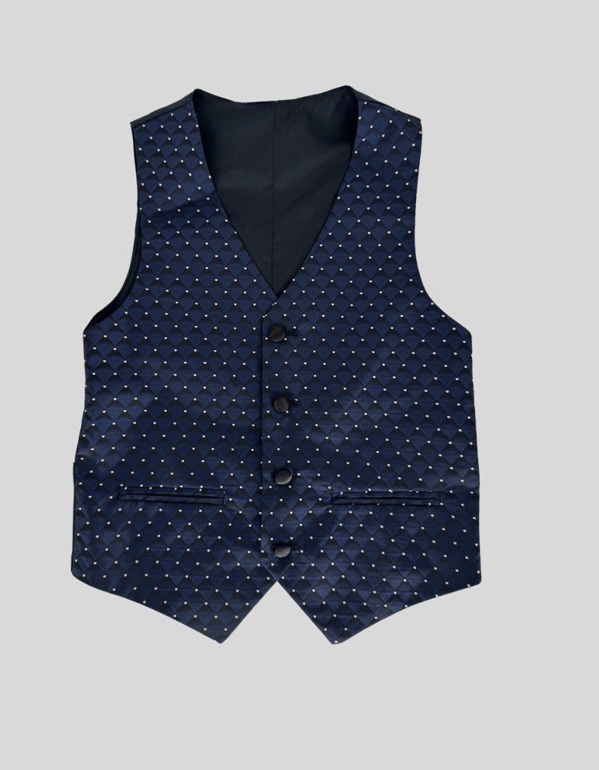 ROMANO LUXURY COLLECTION Navy Polka Dot Three-Piece Tuxedo Suit - 10Y US