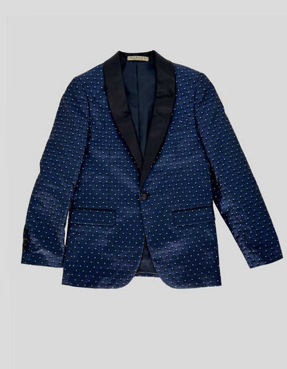 ROMANO LUXURY COLLECTION Navy Polka Dot Three-Piece Tuxedo Suit - 10Y US