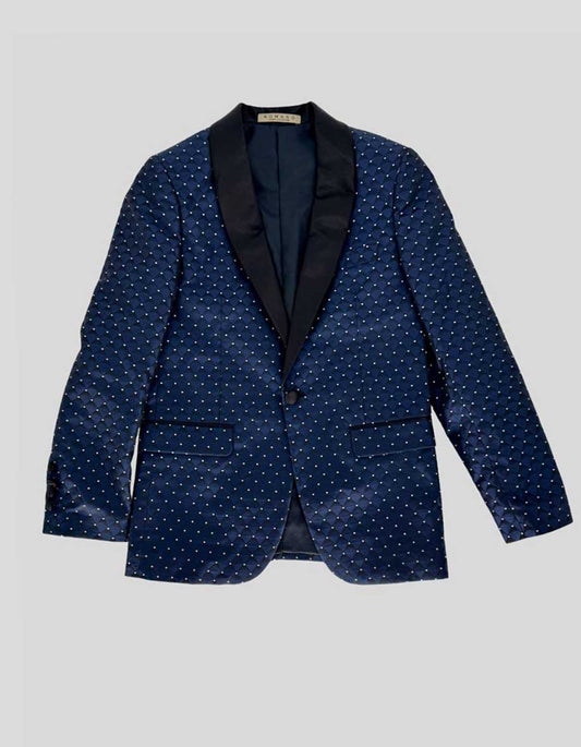 ROMANO LUXURY COLLECTION Navy Polka Dot Three-Piece Tuxedo Suit - 10Y US