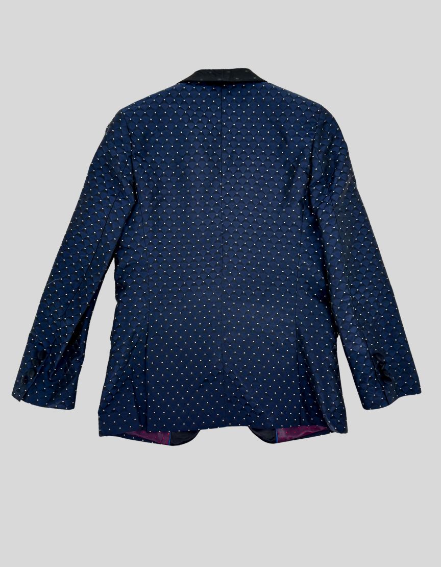 ROMANO LUXURY COLLECTION Navy Polka Dot Three-Piece Tuxedo Suit w/ Tags - 12Y US