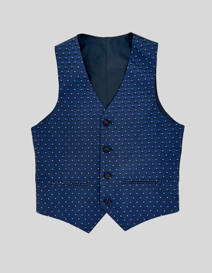 ROMANO LUXURY COLLECTION Navy Polka Dot Three-Piece Tuxedo Suit w/ Tags - 12Y US