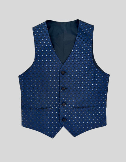 ROMANO LUXURY COLLECTION Navy Polka Dot Three-Piece Tuxedo Suit w/ Tags - 12Y US