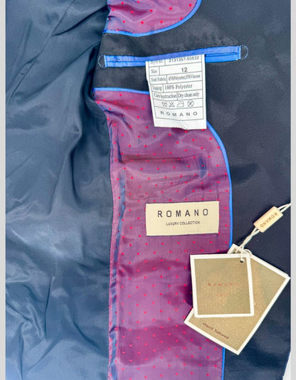 ROMANO LUXURY COLLECTION Navy Polka Dot Three-Piece Tuxedo Suit w/ Tags - 12Y US