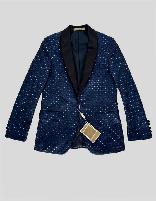 ROMANO LUXURY COLLECTION Navy Polka Dot Three-Piece Tuxedo Suit w/ Tags - 12Y US