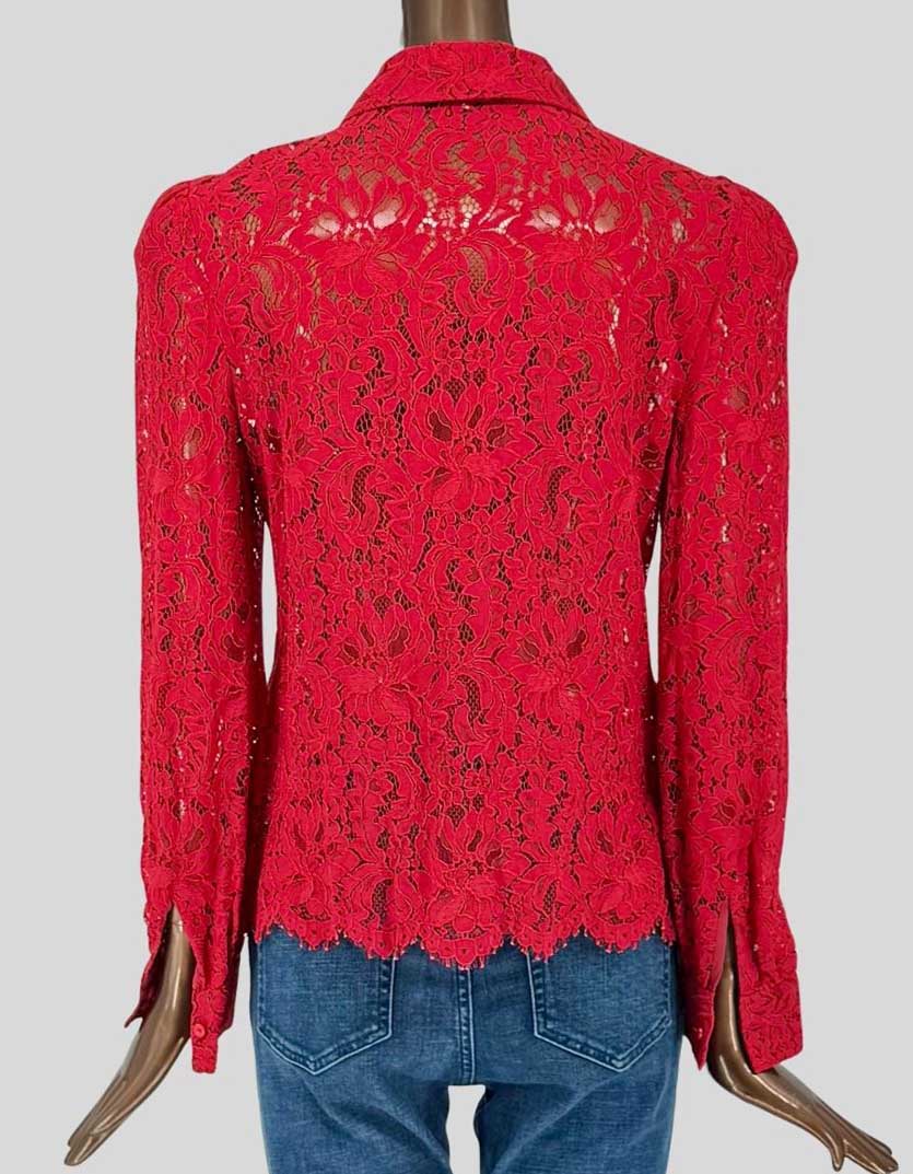 L'AGENCE Red Lace Button-Front Blouse - Small/Petitie