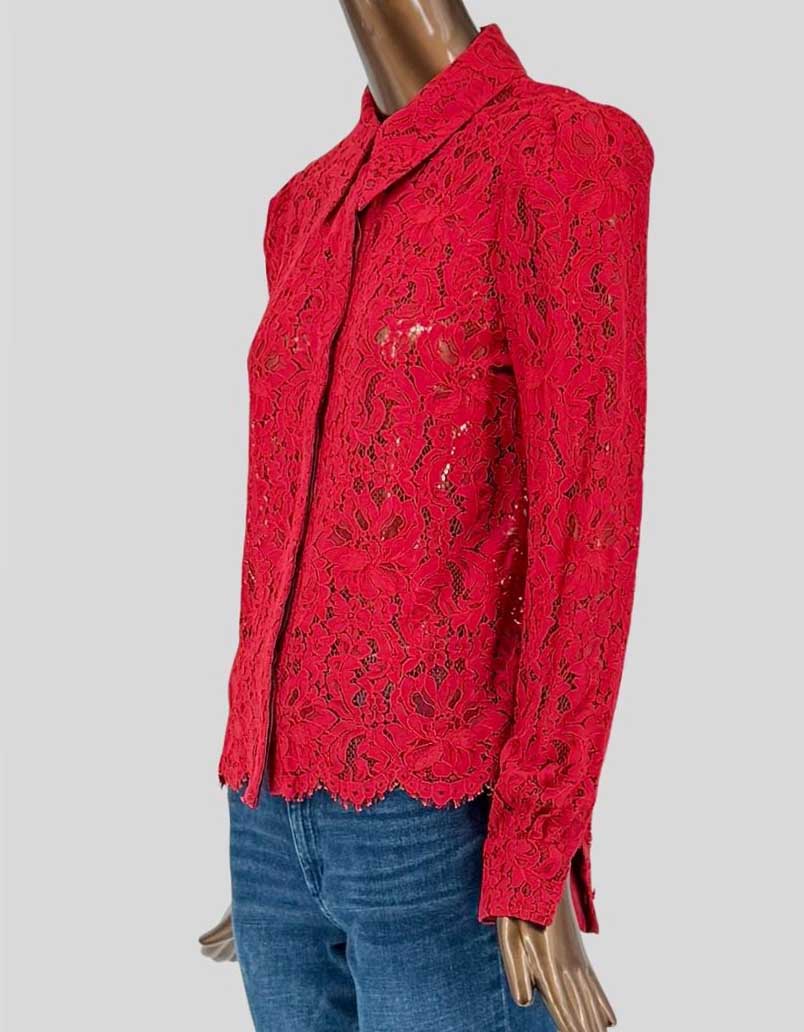 L'AGENCE Red Lace Button-Front Blouse - Small/Petitie