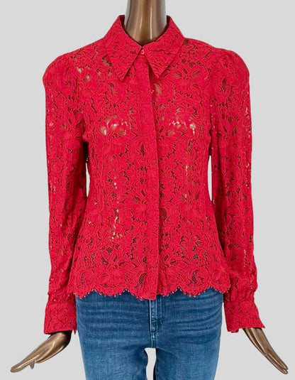 L'AGENCE Red Lace Button-Front Blouse - Small/Petitie