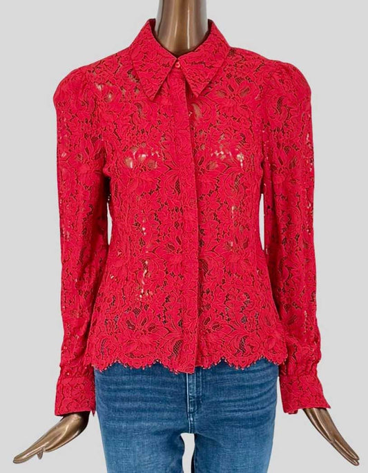 L'AGENCE Red Lace Button-Front Blouse - Small/Petitie