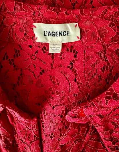 L'AGENCE Red Lace Button-Front Blouse - Small/Petitie