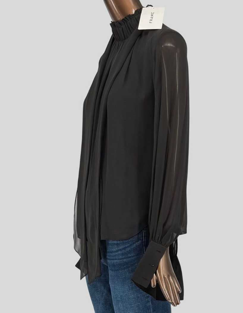 FRAME Black Silk Tie-Front Blouse w/ Tags - Small/Petitie