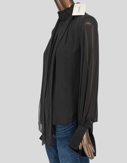 FRAME Black Silk Tie-Front Blouse w/ Tags - Small/Petitie