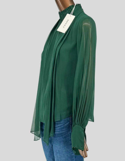 FRAME Emerald Green Silk Tie-Neck Blouse w/ Tags - Small/Petite