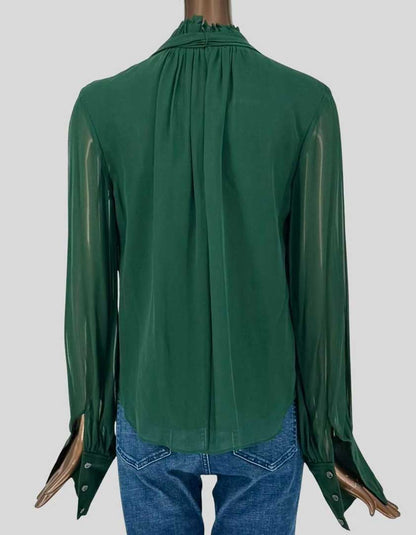 FRAME Emerald Green Silk Tie-Neck Blouse w/ Tags - Small/Petite