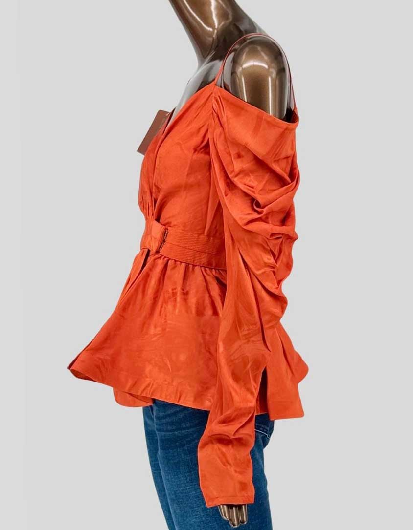 SILVIA TCHERASSI Orange Cold-Shoulder Ruffle Top w/ Tags - Small
