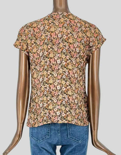 HILTON HOLLIS Brown Floral Ruffle Front Blouse w/ Tags - X-Small