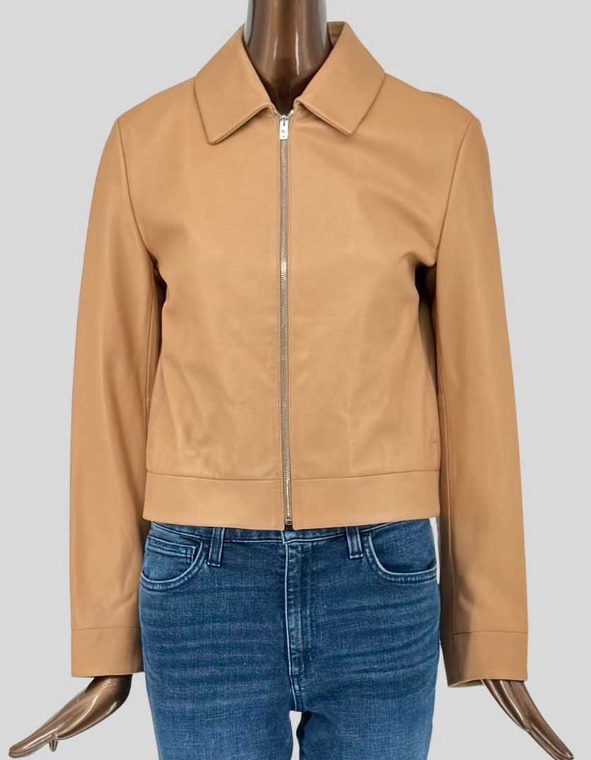 THEORY Tan Leather Cropped Zip Jacket w/ Tags - 4 US