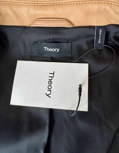 THEORY Tan Leather Cropped Zip Jacket w/ Tags - 4 US