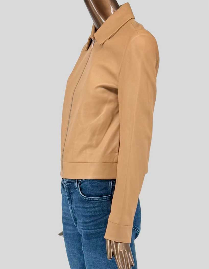 THEORY Tan Leather Cropped Zip Jacket w/ Tags - 4 US