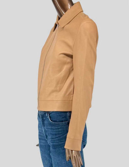 THEORY Tan Leather Cropped Zip Jacket w/ Tags - 4 US