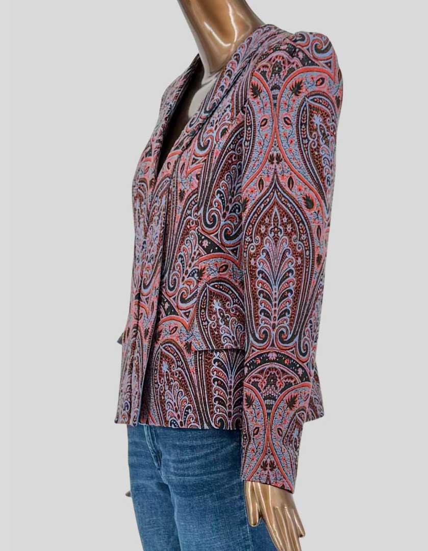 SANTORELLI Paisley Print Puff Shoulder Blazer - 6 US | 42 IT