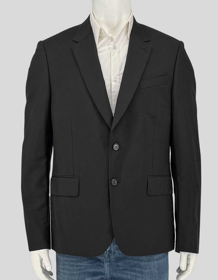 PAUL SMITH Soho Fit wool-mohair blazer in black. Crafted from 84% wool and 16% mohair for natural sheen and crease resistance. Single-breasted jacket features notched lapels, two-button closure, and flap pockets.