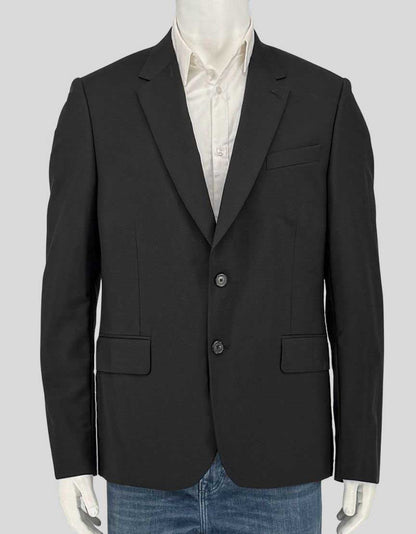 PAUL SMITH Soho Fit wool-mohair blazer in black. Crafted from 84% wool and 16% mohair for natural sheen and crease resistance. Single-breasted jacket features notched lapels, two-button closure, and flap pockets.