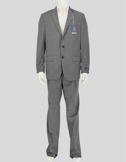 RALPH LAUREN two-piece suit in sophisticated grey. Made from 100% wool, this classic suit features a 41 Regular jacket with notch lapels, two-button closure, and flap pockets, paired with pleated front dress pants in size 35 waist. Traditional pleated styling and premium wool fabric.