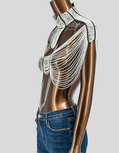 ODAOMO Maasai Glass Bead Chain Crop Top - Small-Medium US