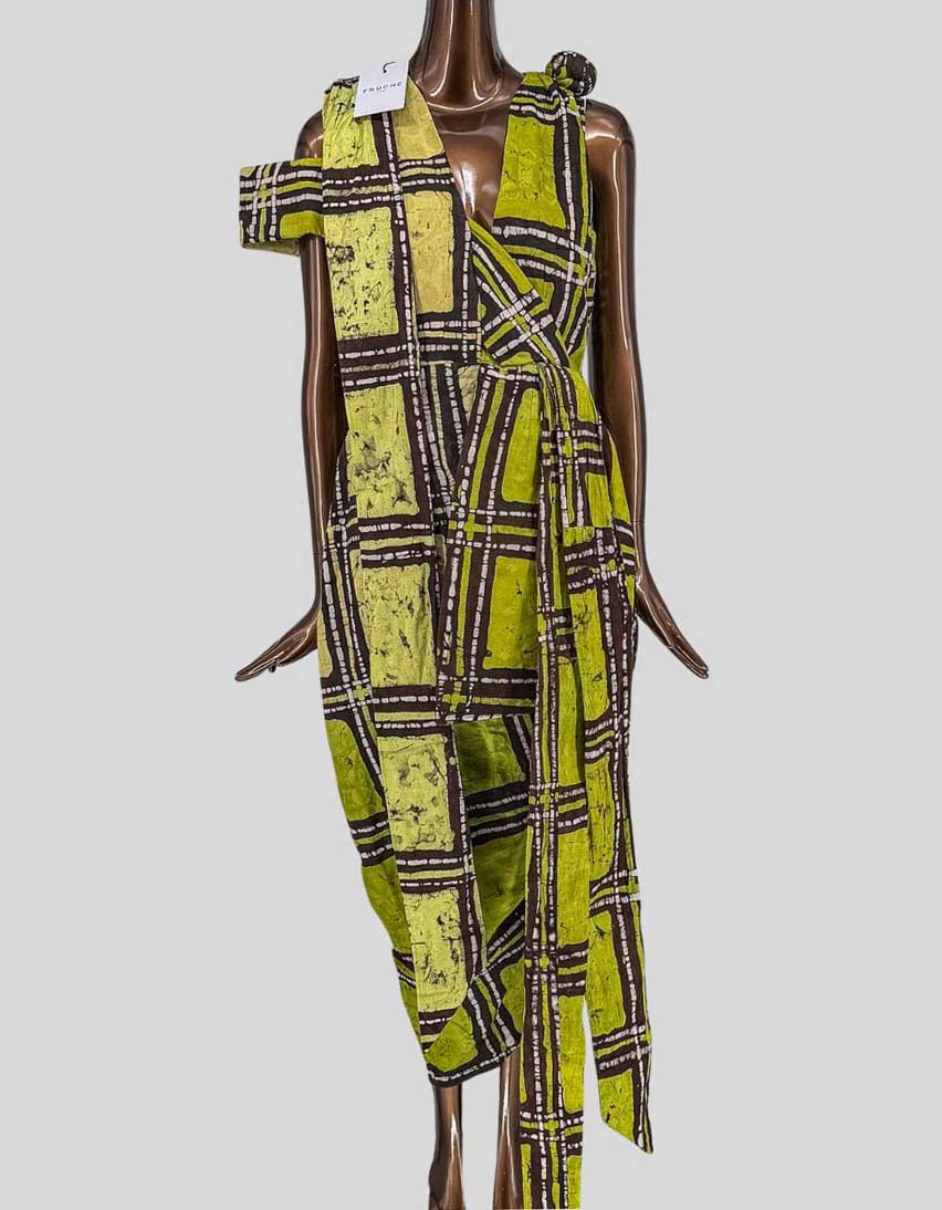 FRUCHÉ Vivienne Draped Adire Dress w/ Tags – Large | 14 UK - LuxAnthropy