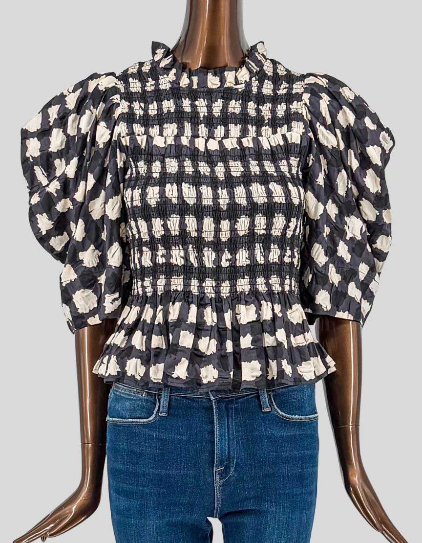 SEA NEW YORK Smocked Puff Sleeve Peplum Top – Small - LuxAnthropy