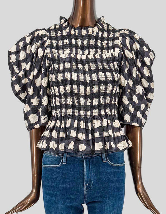 SEA NEW YORK Smocked Puff Sleeve Peplum Top – Small