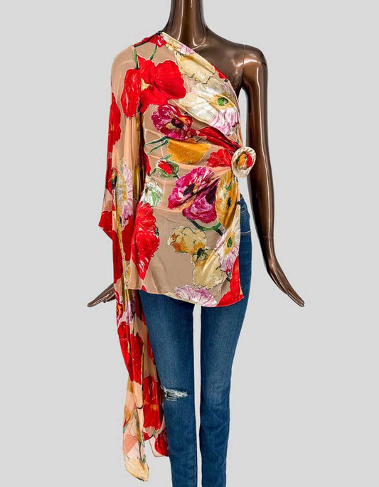 CULT GAIA One-Shoulder Draped Floral Top – Small