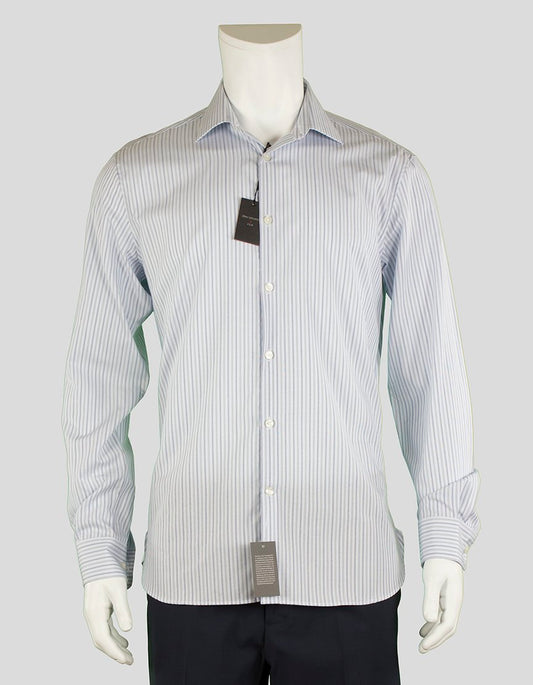 JOHN VARVATOS USA Slim Fit Blue Grey And White Striped Button Down Dress Shirt 15.5 34/35