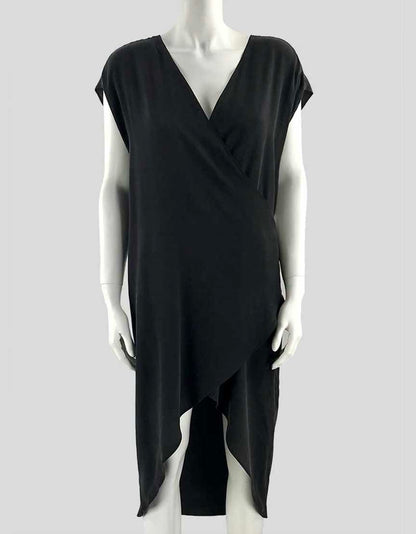 Sam/Lavi Black Faux Wrap Sleeveless Silk Midi Dress Size X-Small